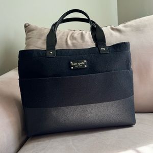 Kate Spade Frosted Felt Magazine Tote black glitter patent leather